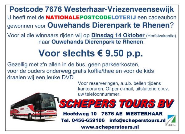 SchepersTours's tweet photo. Alle winnaars met postcode 7676 uit Westerhaar, die een cadeaubon van @OuwehandsZoo hebben gewonnen! Reserveer nu!! http://t.co/pQxXZW6m56