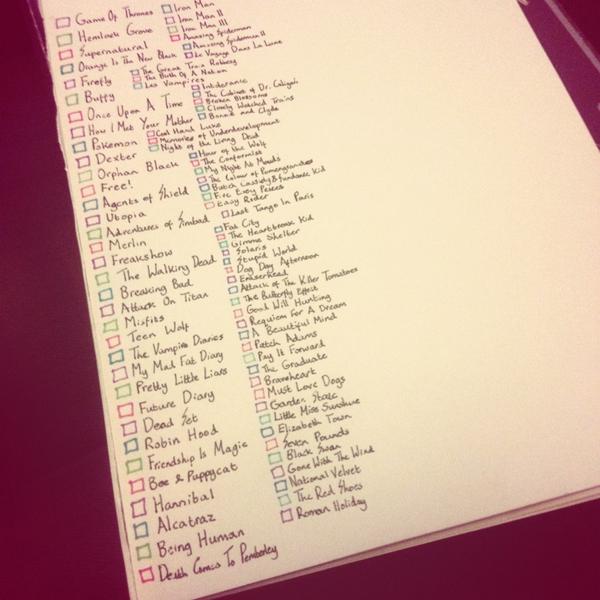 GoodnightSkye's tweet photo. Not even a quarter of the way through and my to-watch list is already obscenely long. #mediastudentproblems http://t.co/HmcApSNHqA