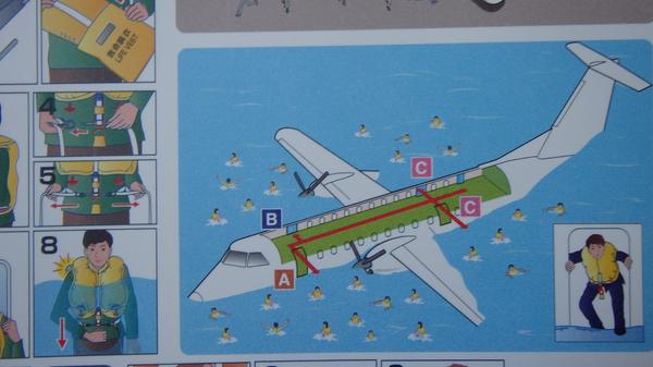 JALの安全のしおり:海上着水時の緊急脱出解説のイラストが私の知ってる