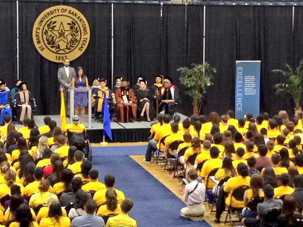 StMarysU's tweet photo. "The grass is greenest where you water it." -StMU alumna Annelisa Longoria, to Class of 2018. #StMU18 #Convocation http://t.co/MTHvQDAl26