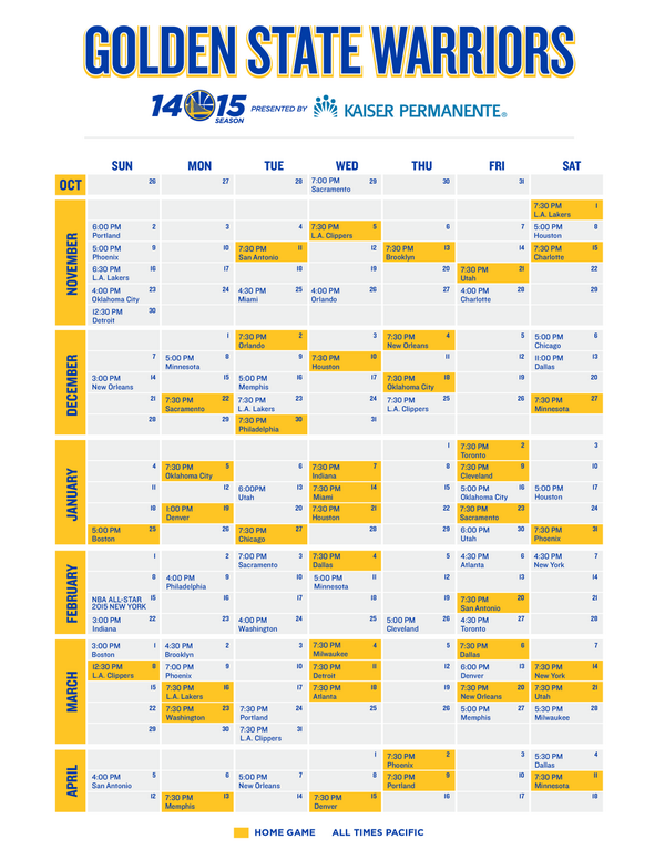 Warriors Schedule / Printable Golden State Warriors Schedule Tv