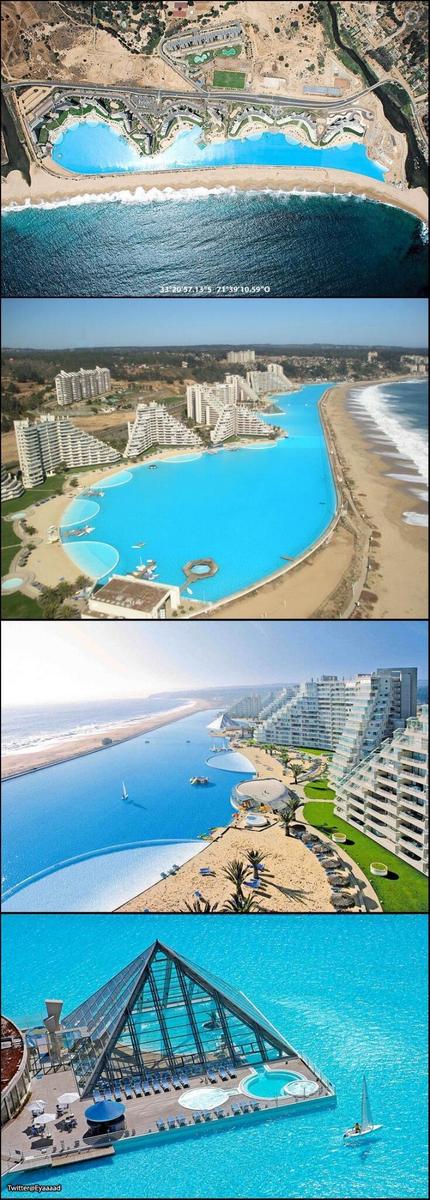 أكبر بركة سباحة في العالم موجودة في منتجع سان الفونسو بمدينة الجروبو على احد سواحل تشيلي.

صورة