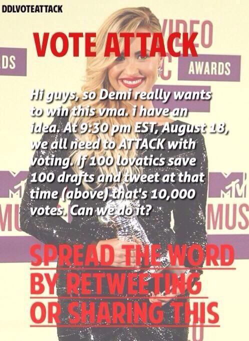 Lovatics820's tweet photo. #Lovatics Are you guys ready? 2 hours & 45minutes to go #votedemilovato
#LovaticsDontSendHate #DemiWeAreHereWithYou http://t.co/849TXIdEwz