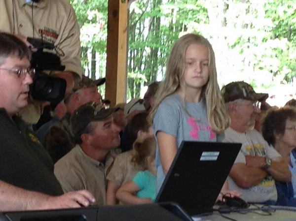 NCRO_PGC's tweet photo. 1st 2014 elk tag drawn 8/16 by the young lady w/a mouse click. Everyone else focused on screen to see the name. http://t.co/ZVzxKzYcRB