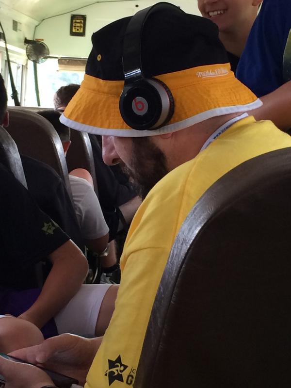 anne_clair's tweet photo. Coach Hal is rocking the bucket hat with the headphones overtop. #pghstyle #pghmaccabihoops http://t.co/hxA98zeuwq