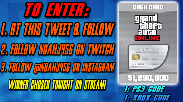 NoahJ456's tweet image. Giving away 2 Shark Cards! RT this tweet and follow picture's directions to enter. Winners chosen tonight on stream!
