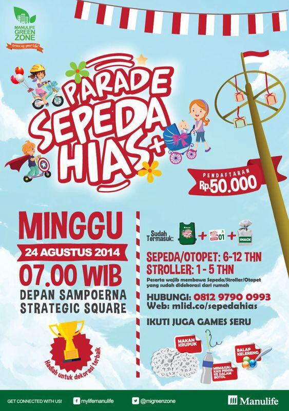 Ayo buruan daftar Parade Sepeda Hias <a href="/MIGreenZone/">Manulife Green Zone</a> #CFDjakarta 24/8 <a href="/infosepeda/">Info Sepeda</a> <a href="/JakartaTourism/">Enjoy Jakarta</a>