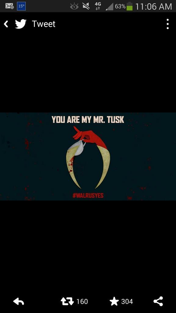 ErinI_JBaus's tweet photo. Way way too excited for @tuskthemovie to be released! Now just need to wait for release dates for OZ. #WalrusYes http://t.co/RNgKYFOkif