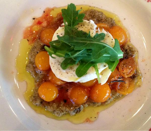 Mozzarella di Bufala with Cherry Tomatoes, Eggplant Purée & Arugula!!