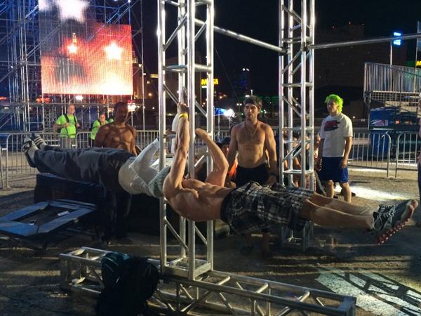 theonedorian's tweet photo. Its ninja time;!! #anw6 #vegasfinals #cheerninja #malemodelflexing #abs #6packtraining #keepinitsexy http://t.co/2hwqdfHujW
