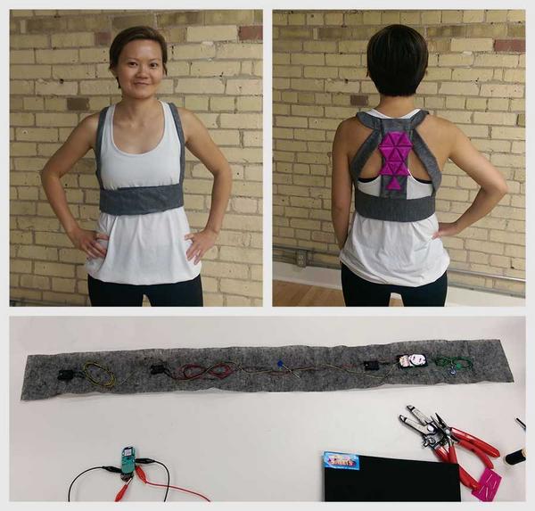 PearlChen's tweet photo. My biking accessory prototype. Mapping app talks to buzzers in waistband to haptically navigate you to destination. http://t.co/VF18ID3Ic9