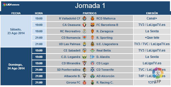 LaLiga's tweet photo. HORARIOS | El sábado 23 de agosto comienza la Liga Adelante. ¡No te pierdas ni un solo partido! http://t.co/iaIs7gj6PA
