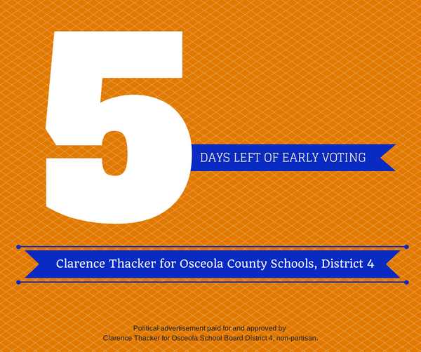 5 days remaining for Early Voting! Your support is important to our success. Voting locations: bit.ly/1t7M8AK