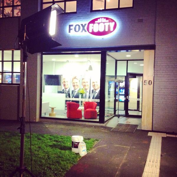 ThomasSherlock1's tweet photo. The lights are on at @FOXFOOTY. A big finish coming up to #AFL360 tonight. Brrr #IceBucketChallenge http://t.co/Jwjb2MXaJu