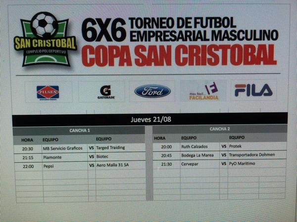 complejosancris's tweet photo. Programación del día miércoles y jueves del torneo empresarial San Cristobal http://t.co/HrGdCPLSKE