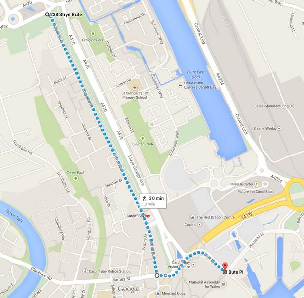 Butetown Mile route :) To take part in the Butetown Mile register at cancerresearchuk.org/support-us/fin…. 31 Aug 11am &amp; only £5!