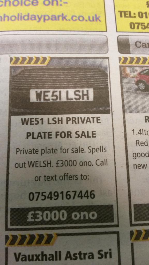 nigelhawkins2's tweet photo. @ShitNumberPlate  Spells Welsh? Seriously..... http://t.co/ASlpGOaINc