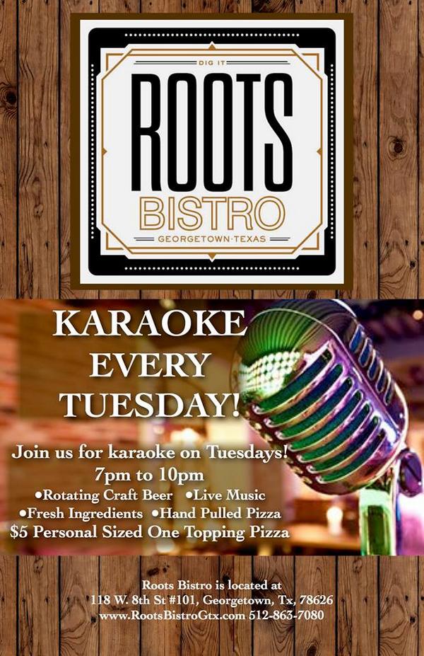 #karaoke in #GeorgetownTX tonight <a href="/RootsBistroGTX/">Roots Bistro</a>! It's on our calendar at visit.georgetown.org
