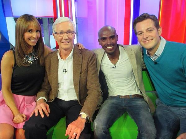 Alex_Jones_Fans's tweet photo. Matt &amp; Alex with Paul O'Grady &amp; Mo Farah http://t.co/uIftn7vejs