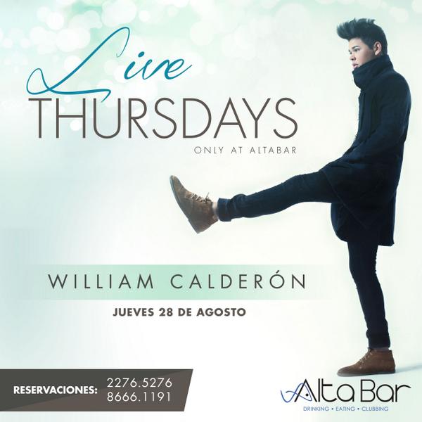 AltaBarNi's tweet photo. En este #LiveThursday tendremos a @williamcalderon presentando su nuevo disco "Fases".
Reservaciones 2276-5276 http://t.co/DBIlSpAvpx