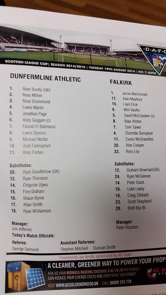 Teams Dunfermline v Falkirk @Petrofac_Cup #DAFC #FFC