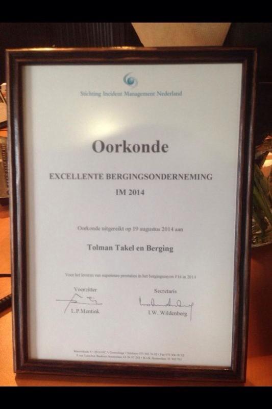 <a href="/TolmanAlbert/">Albert Tolman</a> van harte gefeliciteerd met je certificaat "excellente bergingsonderneming" #incidentmanagement #2014