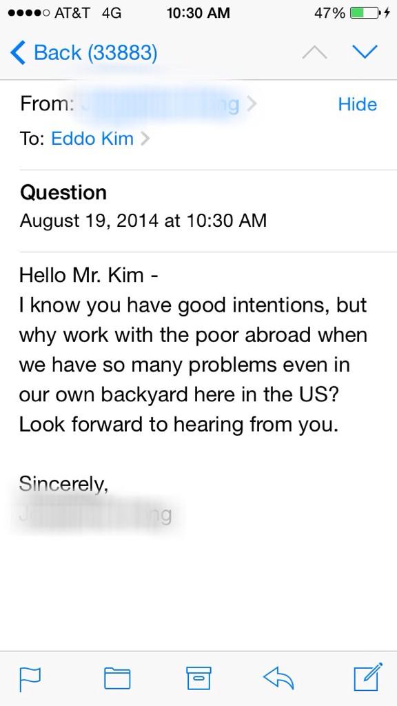 eddokim's tweet image. I get this type of email maybe once a week. Always a good conversation regardless. #intldevelopment
