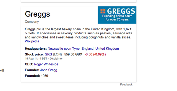 guardiantech's tweet photo. Google has fixed that dodgy Greggs logo – but why did it show up in the first place?  http://t.co/6RXRHnust4 http://t.co/y5ICdRrhbt