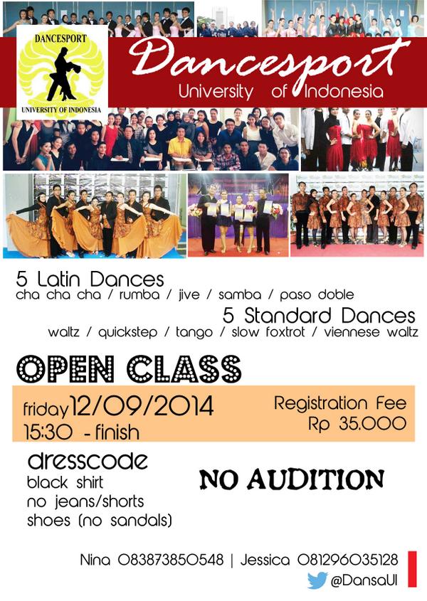 DansaUI's tweet photo. OPEN CLASS Dancesport UI 2014! No Basic in Dancing? No Idea How to Dance? NO PROBLEM! WE'LL MAKE YOU A DANCER! #DSUI http://t.co/M1tB11uQTM