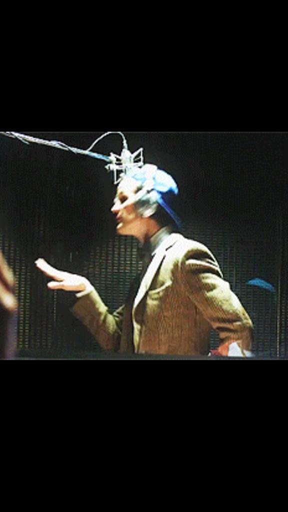 DocWhoCast's tweet image. Matt Smith having fun in a recording studio