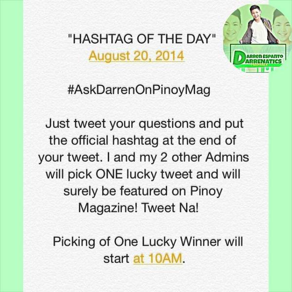 DARRENaticsMTLG's tweet photo. This is the official hashtag of the day! Malay niyo kayo ang swertehin, So tweet-tweet! starts at 10am. @kuyamarc22 http://t.co/IaZ7h5s5lc