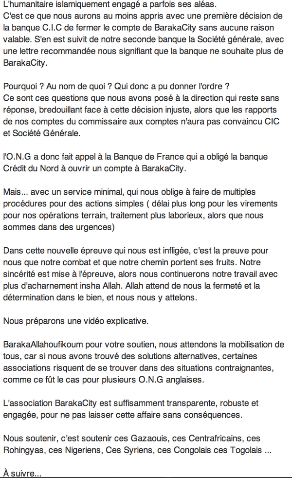 SafwaCentreFR's tweet photo. INFOS : @cic et @SG_etvous ferment les comptes de @Barakacity explications : http://t.co/SycYarIO93