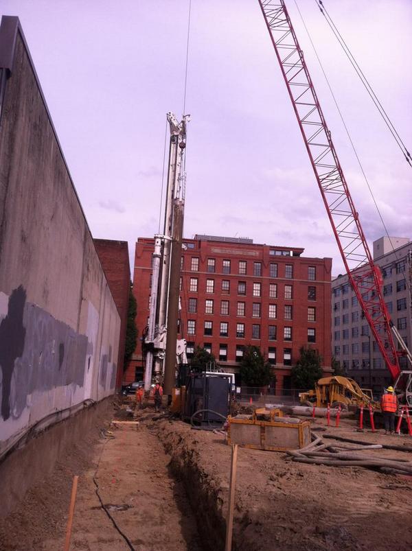 Shoring wall installation is ongoing, and will be for the next 4-5 weeks. #pearlwest #howardswright #pearldistrict