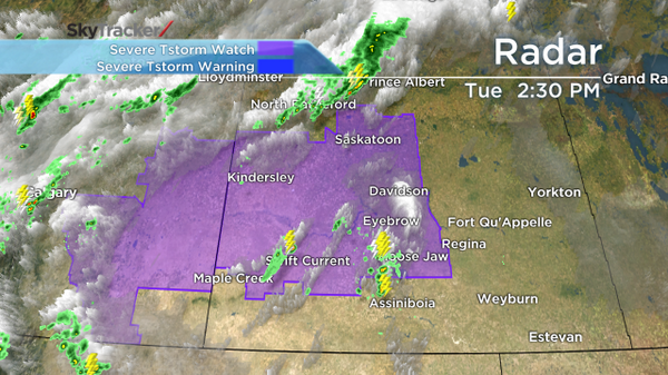 A current look at the radar. Svr ts watch still in place for parts W #Sask, incl #YXE #CitySC &amp; #CityMJ. #Skstorm