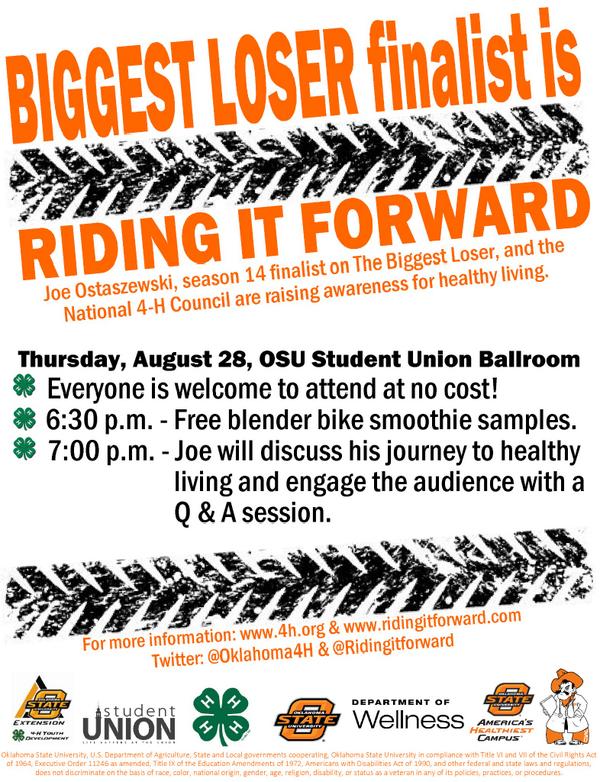 Oklahoma4H's tweet photo. Can't make it to OKC? Joe O. is also coming to OSU! Get excited! #ridingitforward http://t.co/jFWv48U3BE