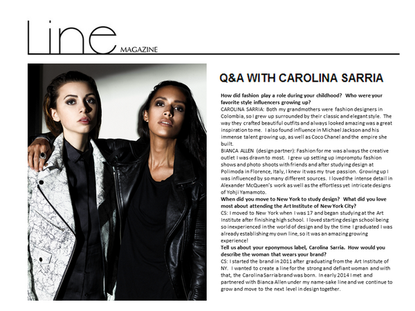 SISTERTRIBES's tweet photo. @linemagazine features Q&amp;A with designer @carolina_sarria..Read the full interview here: http://t.co/DbttxnLRog http://t.co/MFON79dH4Q
