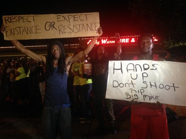 democracynow's tweet photo. Amy Goodman in #Ferguson on tenth night of protests. #HandsUpDontShoot http://t.co/l1D77h7wTe