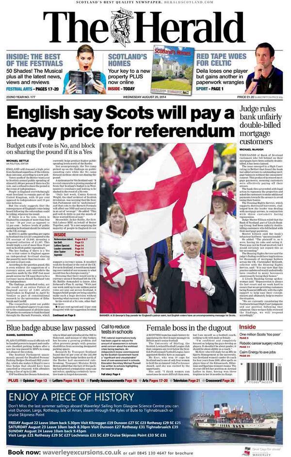 FiFiVelasquez's tweet photo. We need MANY more headlines like this please! #indyref #lovebomb #LetsStayTogether #strategyWIN http://t.co/gVchCjZ1Wx