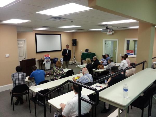 brettrlarson's tweet photo. Libertarian @Amason4Liberty speaks to the Cherokee County Libertarian affiliate tonight http://t.co/YMxj9TkdNs