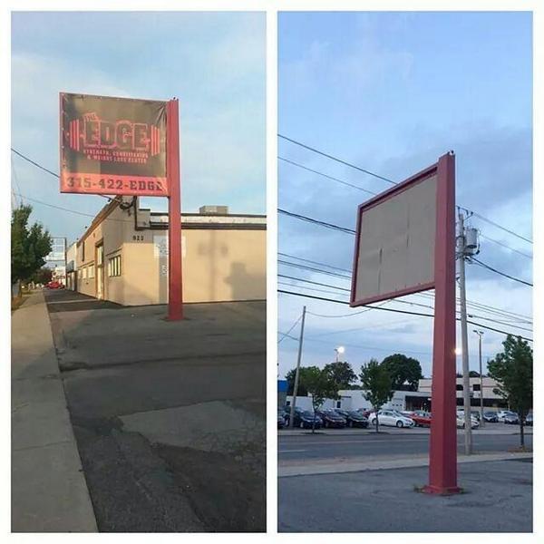 EdgeSyracuse's tweet photo. Hey @MinerforMayor which sign looks better?
#syracuse says the one on the right.  @syracusedotcom @SyracuseFirst http://t.co/HFBIfGgSE3