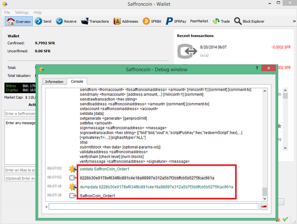 Our first testing of writing market data into the blockchain by 2 new rpc commands. Alpha wallet soon!
#Saffroncoin