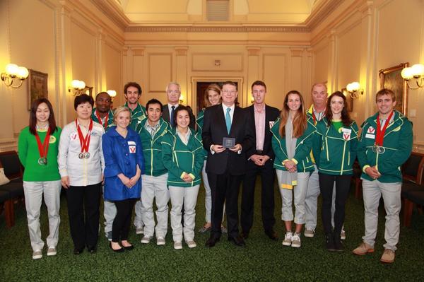 "Thank you for representing Victoria &amp; Australia with absolute excellence"-Premier to <a href="/AusComGames/">Julie Arch</a> athletes @DDrumMP