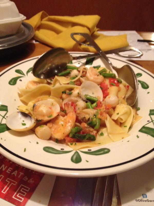 scott_rowlands's tweet photo. Another OG dish, pappardelle pescatore.  Really full at this point.  @olivegarden #ogtastes http://t.co/11v8cj1GHR