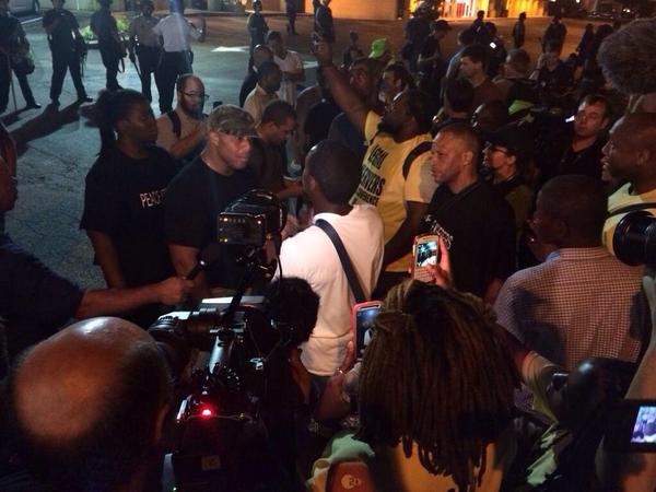 <a href="/NCBLawyers/">NCBL</a> Legal Observers in #Ferguson-bright yellow shirts w/legal observers National Conference of Black Lawyers