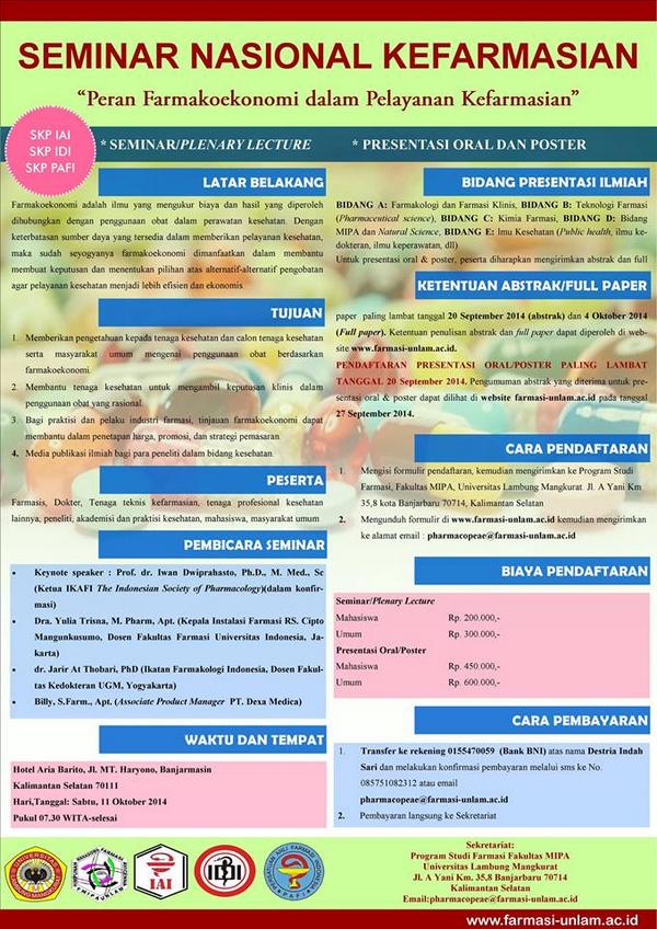 Ikuti Seminar Nasional "Peran Farmakoekonomi dlm Pelayanan Kefarmasian" dan ikuti presentasi oralnya <a href="/ismafarsiunair/">ISMAFARSI Unair</a>