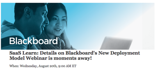 TweetsByVivek's tweet photo. The #Blackboard Learn SaaS Deployment webinar is about to start! Join now: https://t.co/OihzlbfhzP #BbWorld14 #edtech http://t.co/E7SzmZAszQ