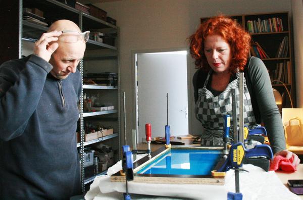 Creatuals's tweet photo. Meike and Frank experimenting with hot wax in our Creatual Lab http://t.co/2szPTjc1E3