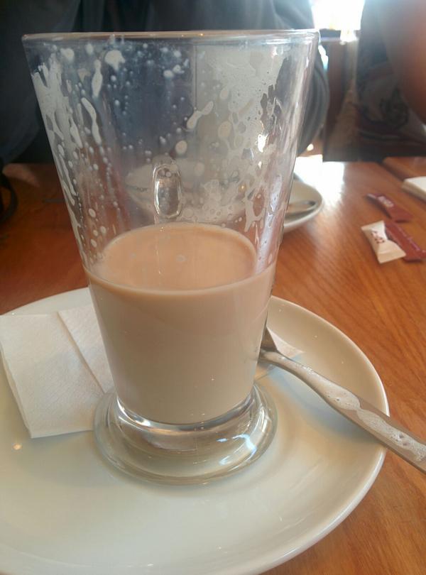 dougrattray's tweet photo. attempting to drink the weakest latte ever at Costa in Weston-super-Mare. Pretty much drinking warm milk. http://t.co/dffSJdIz94