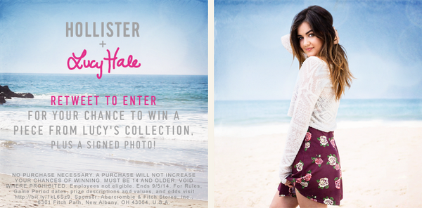 hollisterco (@hollisterco) on Twitter photo What are you wearing back to class? RT for your chance to win a piece from the @LucyHale Collection! #LHC #HCoContest What are you wearing back to class? RT for your chance to win a piece from the @LucyHale Collection! #LHC #HCoContest