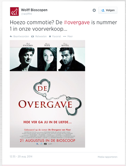 De Overgave, nummer 1 in de voorverkoop bij Wolff Bioscopen! @davemantel #RT